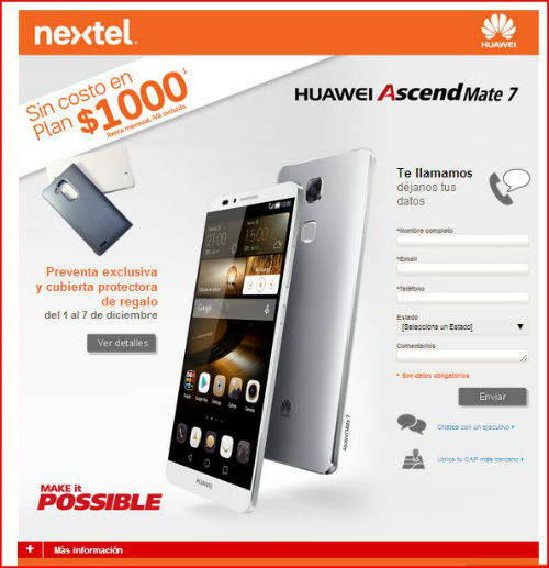 Nextel pone en preventa el Huawei Ascend Mate 7